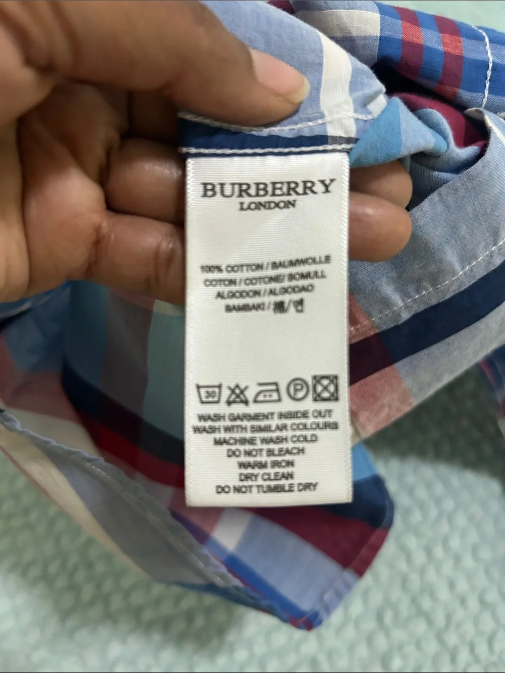 Burberry Red & Blue Plaid Cotton Button-Up Shirt, Boys size M/9/10 years